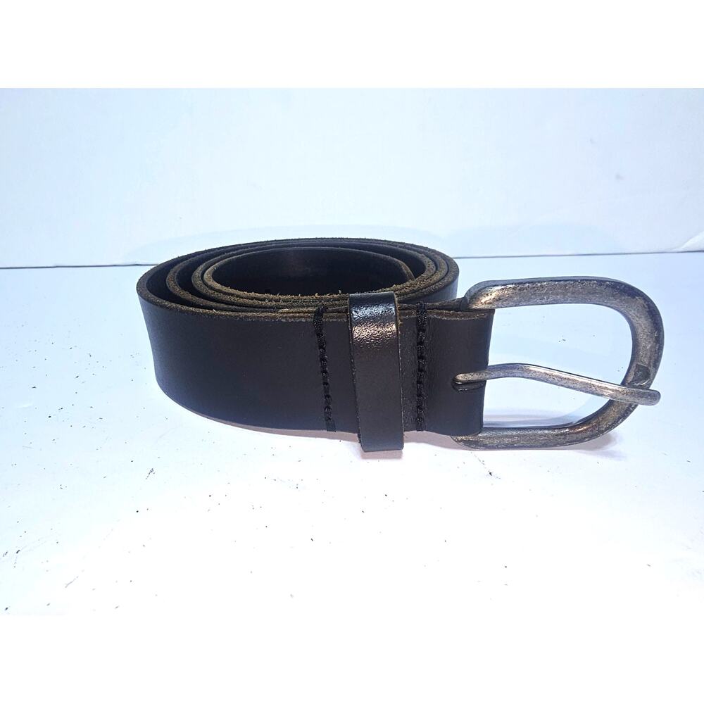 Worn Black Embossed Genuine Leather Dress Belt - Made in USA - Size Large